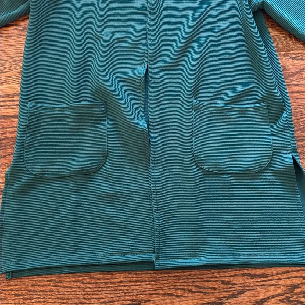 Olivia Blue 3/4 Sleeve Ribbed Teal Cardigan Duster, Size Medium